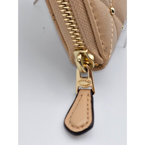 Coach Women's Tan Leather Accordion Zip Wallet Studded Diamond Quilting 354 - Picture 10 of 14